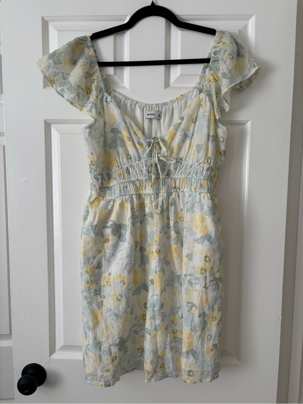 Hollister Floral Mini Dress - Tie-Front - Yellow & Green Accents - Size L - NWT